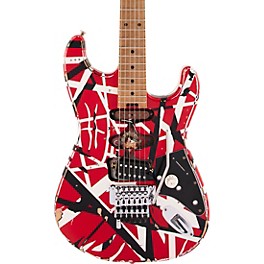 EVH Striped Series Frankie Electric Guitar Red with Black and White Stripes Relic