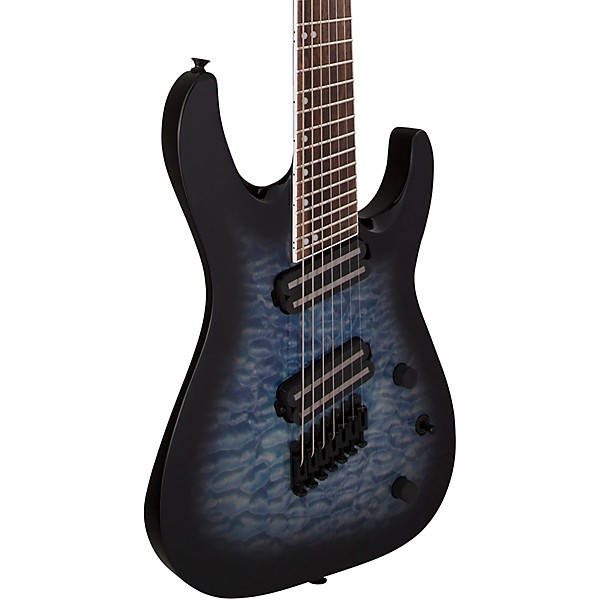 Jackson X Series Soloist Arch Top SLATX7Q MS 7-String Multi-Scale Electric Guitar Transparent Blue Burst