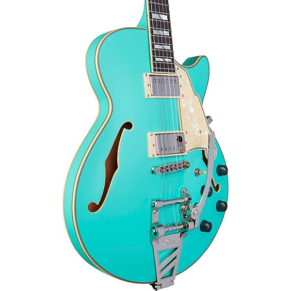 Open Box D'Angelico Deluxe SS Semi-Hollow Electric Guitar with D'Angelico Shield Tremolo Level 1 Matte Surf Green