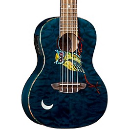 Luna Owl Quilt Top Concert Acoustic-Electric Ukulele Transparent Blue