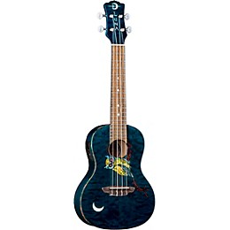 Luna Owl Quilt Top Concert Acoustic-Electric Ukulele Transparent Blue