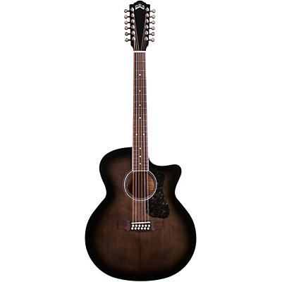 Guild F-2512Ce Deluxe 12-String Cutaway Jumbo Acoustic-Electric Guitar Trans Black Burst for sale