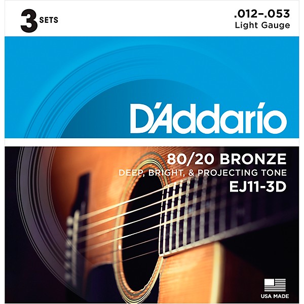 D'Addario 80/20 Acoustic Strings with 10' Instument Cable Light (12-53)