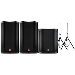 Harbinger VARI 2300 Series Powered Speakers and V2318S Subwoofer Package With Speaker Stands 12" Mains