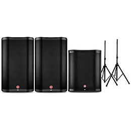 Harbinger VARI 2300 Series Powered Speakers and V2318S Subwoofer Package With Speaker Stands 15" Mains