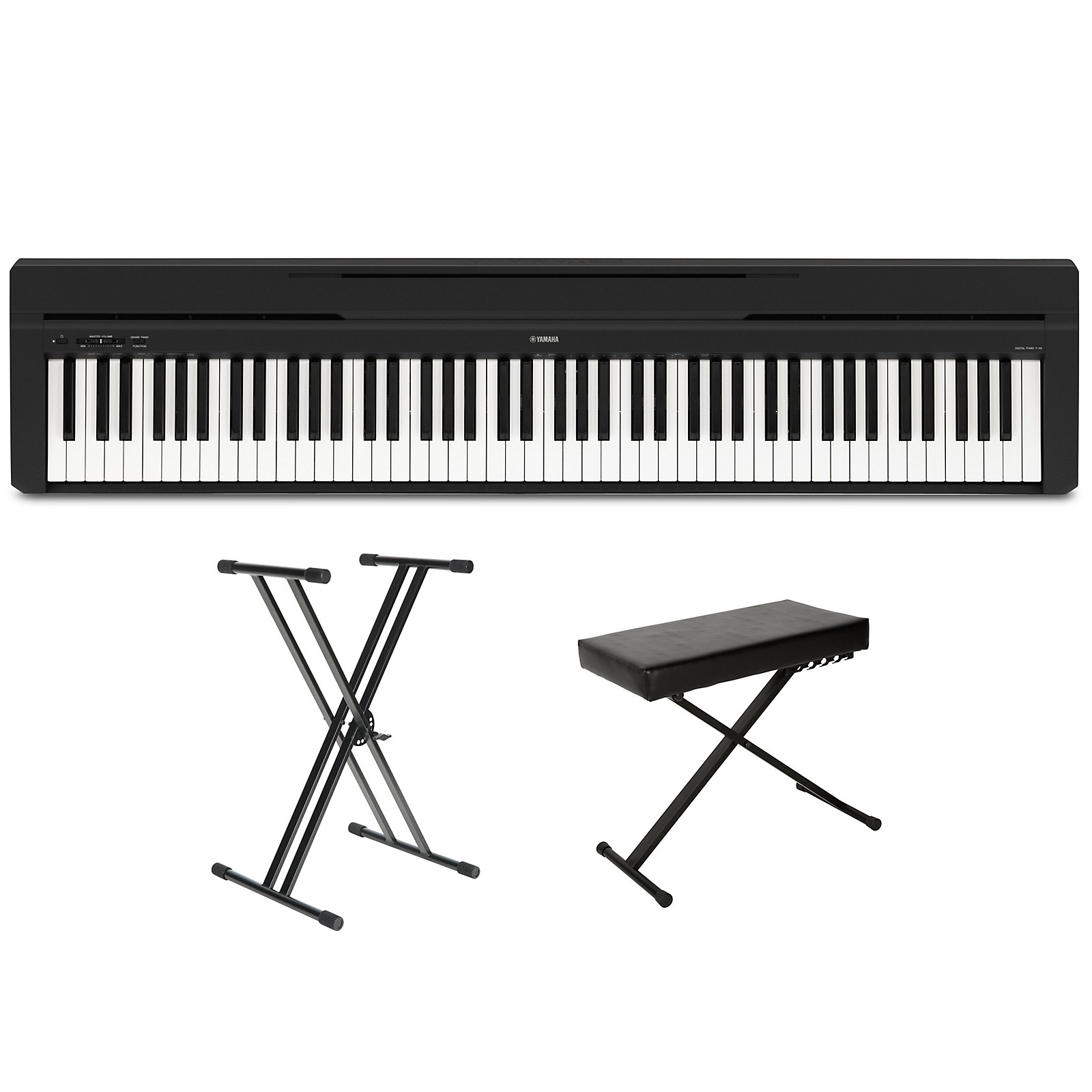 Yamaha P-45 Digital Piano - Black Bundle with Adjustable Stand