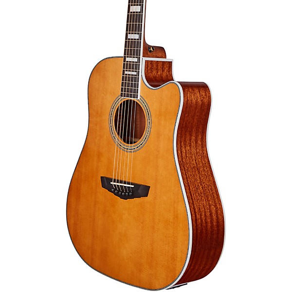 D'Angelico Premier Series Bowery Cutaway Dreadnought Acoustic-Electric Guitar Vintage Natural