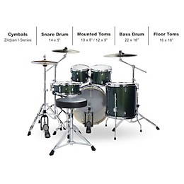 Ludwig Element Evolution 5-piece Drum Set with 22 in. Bass Drum and Zildjian "I" Series Cymbals Emerald Sparkle