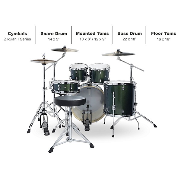 Ludwig Element Evolution 5-piece Drum Set with 22 in. Bass Drum and Zildjian "I" Series Cymbals Emerald Sparkle