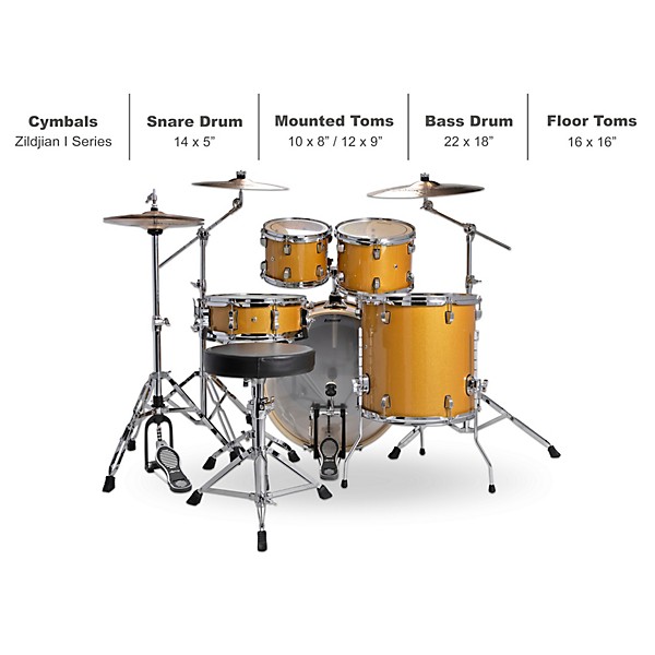 Ludwig Element Evolution 5-piece Drum Set with 22 in. Bass Drum and Zildjian "I" Series Cymbals Gold Sparkle
