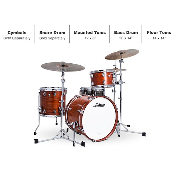 Ludwig Classic Oak 3-Piece Downbeat Shell Pack With 20" Bass Drum Tennessee Whiskey