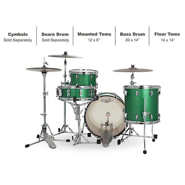 Ludwig Classic Oak 3-Piece Downbeat Shell Pack With 20" Bass Drum Green Sparkle