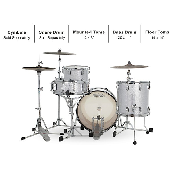 Ludwig Classic Oak 3-Piece Downbeat Shell Pack With 20" Bass Drum Silver Sparkle