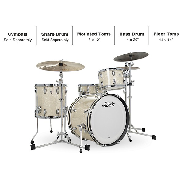 Ludwig Classic Oak 3-Piece Downbeat Shell Pack With 20" Bass Drum Vintage White Marine