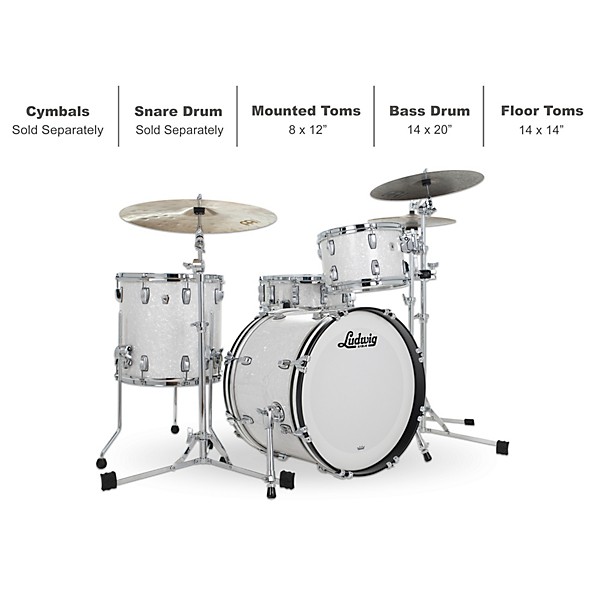 Ludwig Classic Oak 3-Piece Downbeat Shell Pack With 20" Bass Drum White Marine Pearl