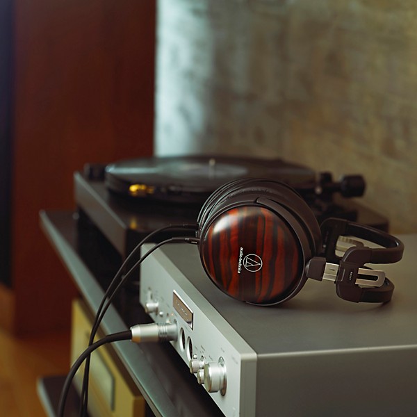 Audio-Technica ATH-AWKT Audiophile Closed-Back Dynamic Wooden Headphones Striped Ebony