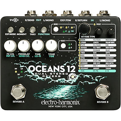 Electro-Harmonix Oceans 12 Dual-Stereo Reverb Effects Pedal Black for sale