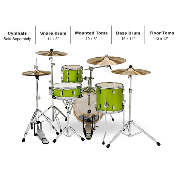 PDP by DW New Yorker 4-Piece Shell Pack With 16" Bass Drum Electric Green Sparkle