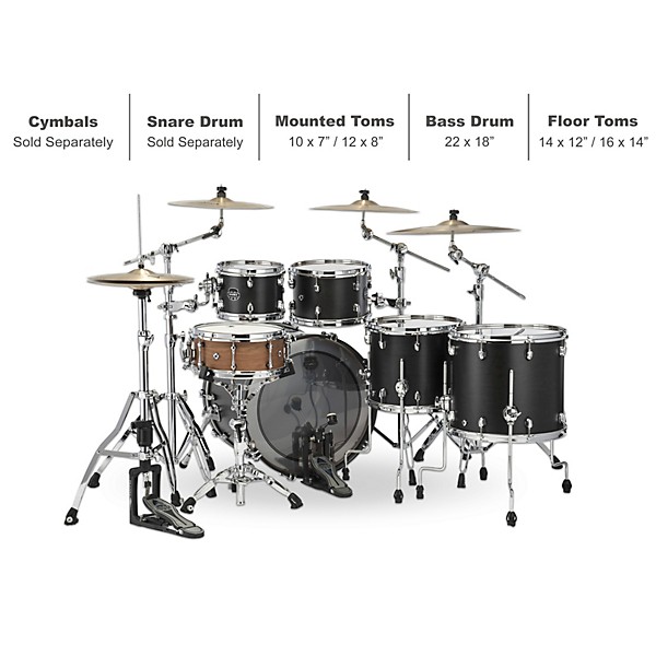 Mapex Saturn Studioease 5-Piece Shell Pack With 22" Bass Drum Satin Black