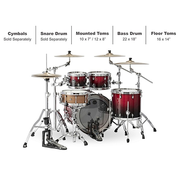 Mapex Saturn Rock 4-Piece Shell Pack With 22" Bass Drum Scarlet Fade