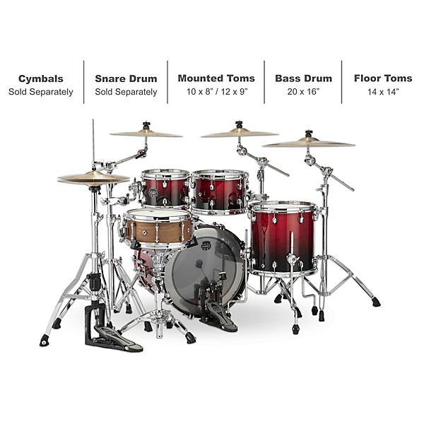 Mapex Saturn Fusion 4-Piece Shell Pack With 20" Bass Drum Scarlet Fade