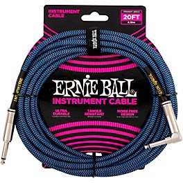 Ernie Ball 20' Braided Straight Angle Instrument Cable 20 ft. Black/Blue