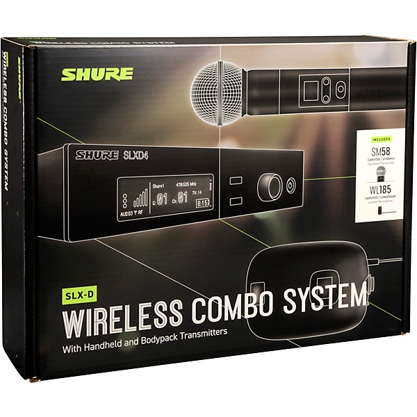 Shure SLXD124/85 Combo System With SLXD1 Bodypack, SLXD4 Receiver, SM58 and WL185 Lavalier Microphone Band G58