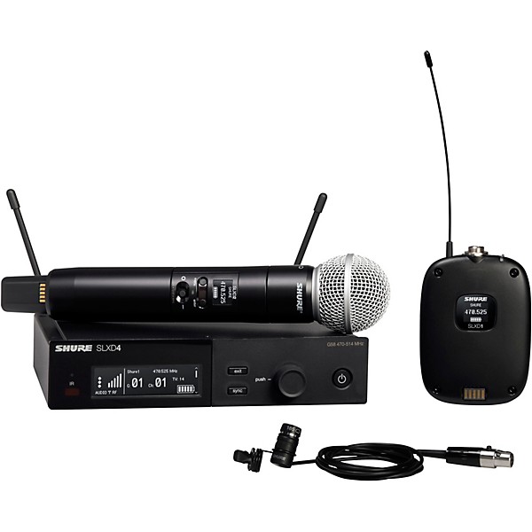 Open Box Shure SLXD124/85 Combo System with SLXD1 Bodypack, SLXD4 Receiver, SM58 and WL185 Lavalier Microphone Level 1 Ban...