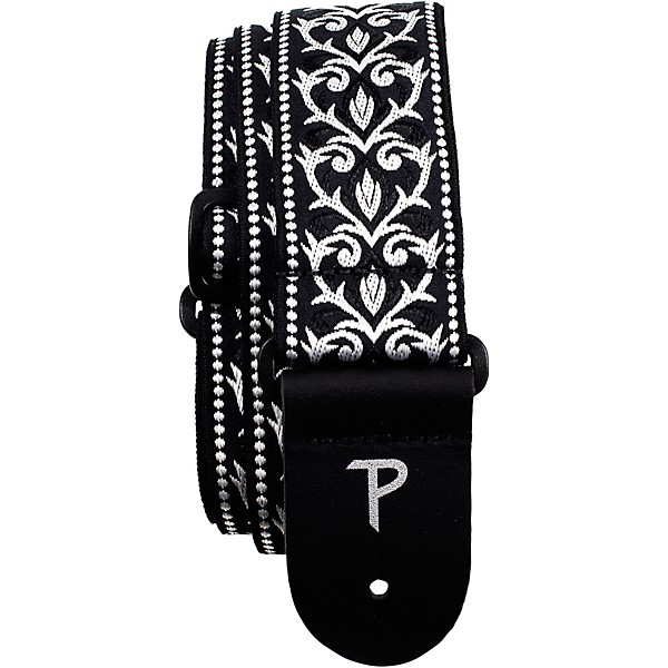 Perri's 2" Wide Black & White Tribal Design Jacquard Sewn on Nylon Webbing Backing & Leather Ends