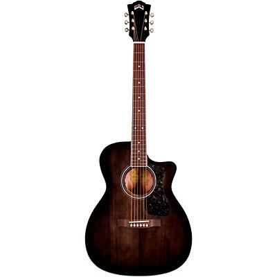 Guild Om-260Ce Deluxe Flamed Mahogany Orchestra Cutaway Acoustic-Electric Guitar Transparent Black Burst for sale