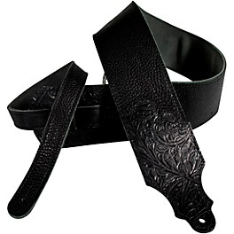 Franklin Strap Tooled Glove Leather Guitar Strap Black with Black Tooled Endtabs