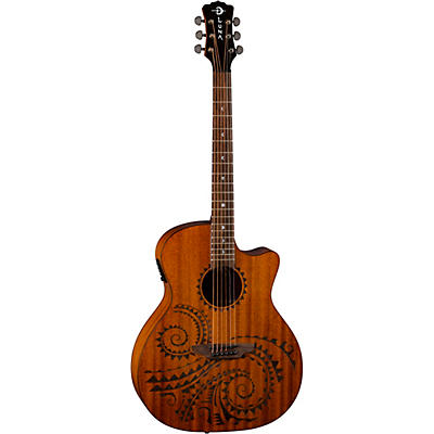 Luna Gypsy Tattoo Mahogany Acoustic-Electric Grand Concert Guitar Satin Natural for sale