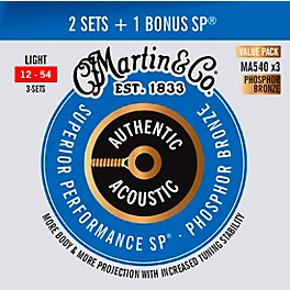 Martin Authentic Acoustic SP Guitar Strings, Light (MA540) Value 3-Pack (12-54) Light (12-54)