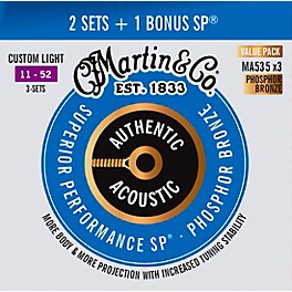 Martin Authentic Acoustic SP Guitar Strings, Custom Light (MA535) Value 3-Pack (11-52) Custom Light (11-52)