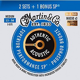 Martin Authentic Acoustic SP Guitar Strings, Medium (MA550) Value 3-Pack (13-56) Medium (13-56)