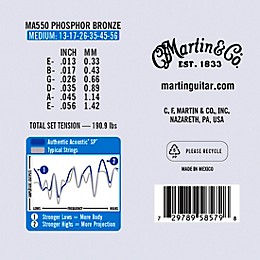 Martin Authentic Acoustic SP Guitar Strings, Medium (MA550) Value 3-Pack (13-56) Medium (13-56)