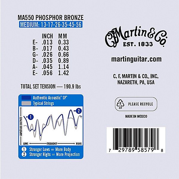 Martin Authentic Acoustic SP Guitar Strings, Medium (MA550) Value 3-Pack (13-56) Medium (13-56)
