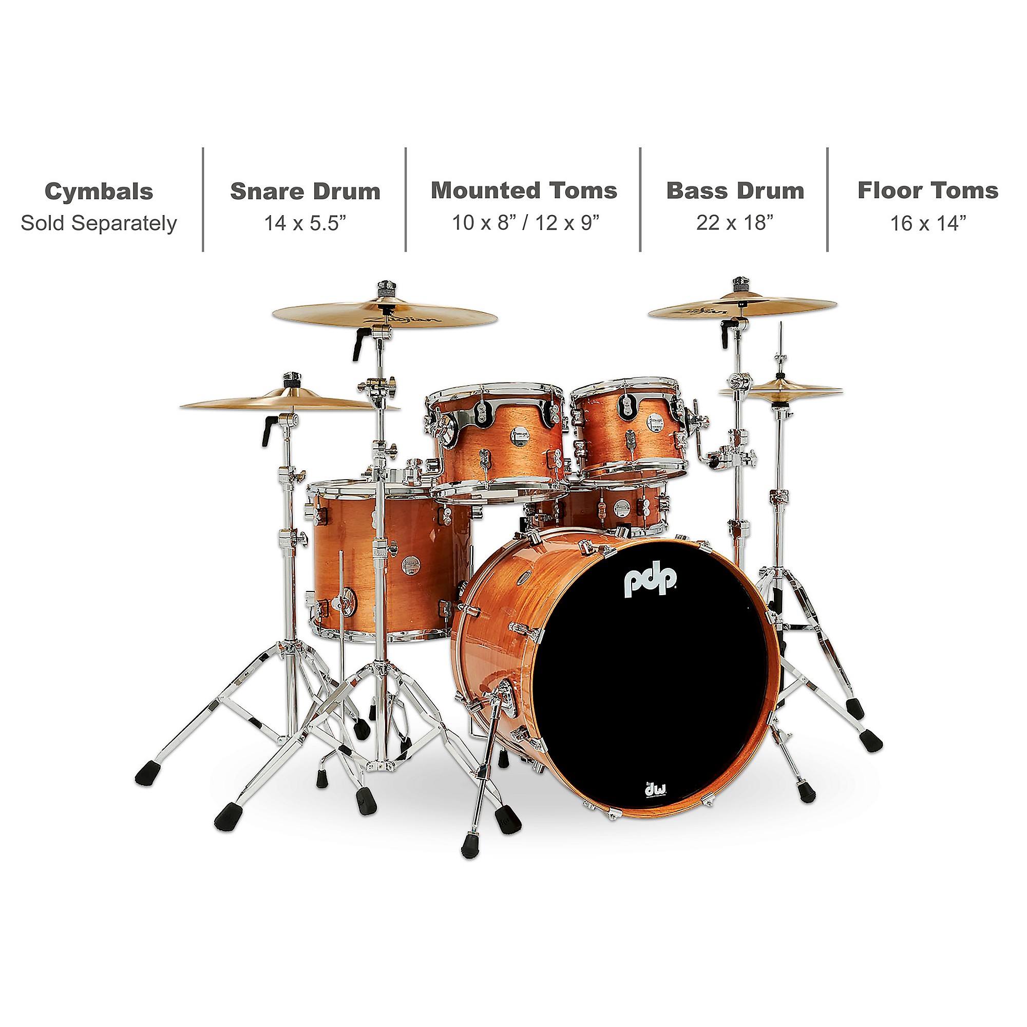 PDP by DW Concept Exotic 5-Piece Maple Shell Pack With Chrome