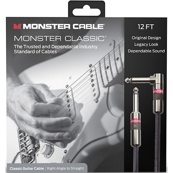 Monster Cable Prolink Classic Pro Audio Instrument Cable, Right Angle to Straight 12 ft. Black