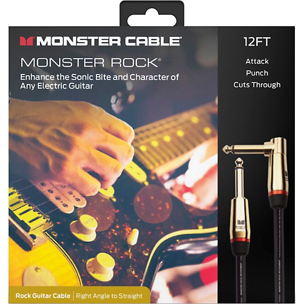 Monster Cable Prolink Rock Pro Audio Instrument Cable, Right Angle to Straight 12 ft. Black