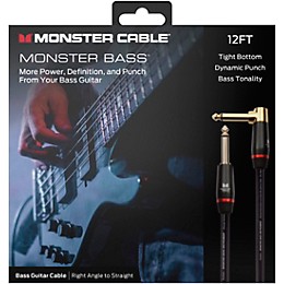 Monster Cable Prolink Monster Bass Pro Audio Instrument Cable, Right Angle to Straight 12 ft. Black