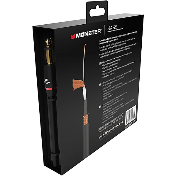 Monster Cable Prolink Monster Bass Pro Audio Instrument Cable, Right Angle to Straight 12 ft. Black