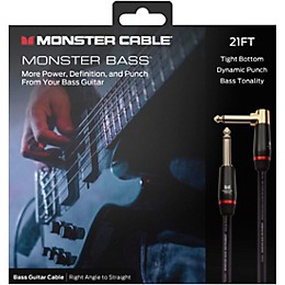 Monster Cable Prolink Monster Bass Pro Audio Instrument Cable, Right Angle to Straight 21 ft. Black