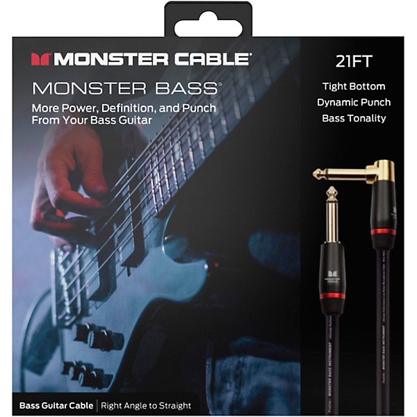 Monster Cable Prolink Monster Bass Pro Audio Instrument Cable, Right Angle to Straight 21 ft. Black