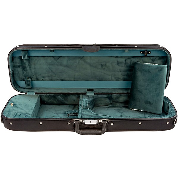 Bobelock Wooden Oblong Violin Case 4/4 Size Black Exterior, Green Interior