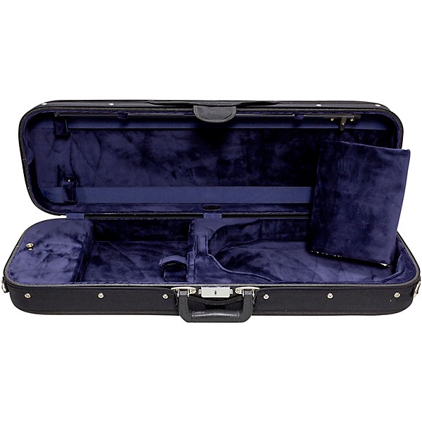 Bobelock Wooden Oblong Violin Case 3/4 Size Black Exterior, Blue Interior
