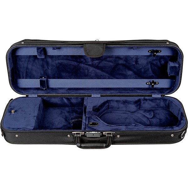 Bobelock Wooden Oblong Violin Case 1/2 Size Black Exterior, Blue Interior
