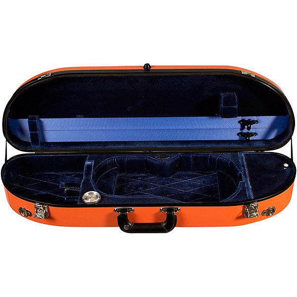 Bobelock Fiberglass Half-Moon Violin Case 4/4 Size Orange Exterior, Blue Interior