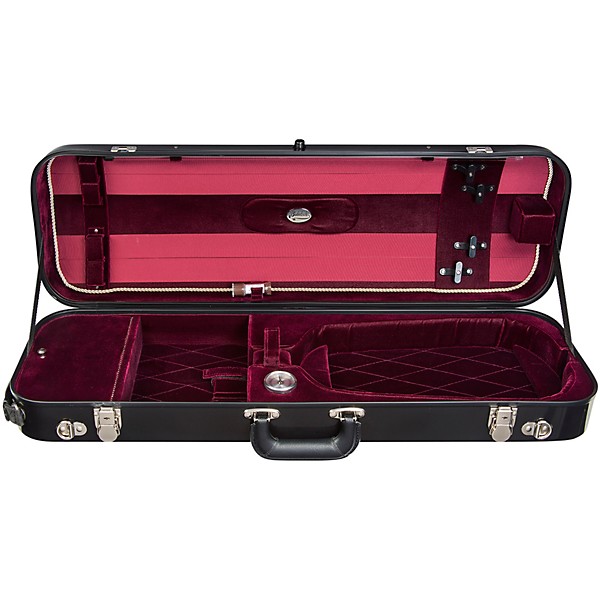 Bobelock Fiberglass Oblong Suspension Violin Case 4/4 Size Black Exterior, Wine Interior