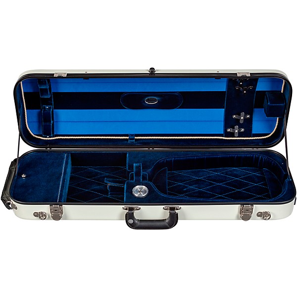 Bobelock Fiberglass Oblong Suspension Violin Case 4/4 Size Ivory Exterior, Blue Interior